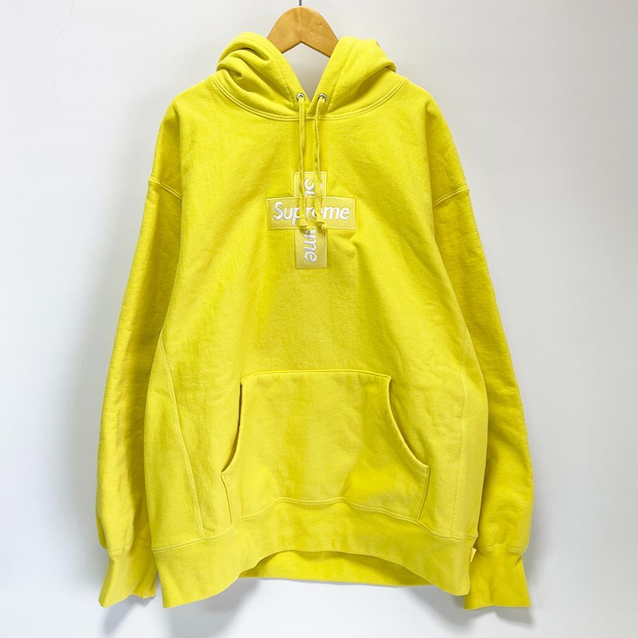 【SA】Supreme CROSS BOX Logo Hooded Sweatshirt Yellow シュプリーム クロス ボックスロゴ パーカー フーディ L イエロー