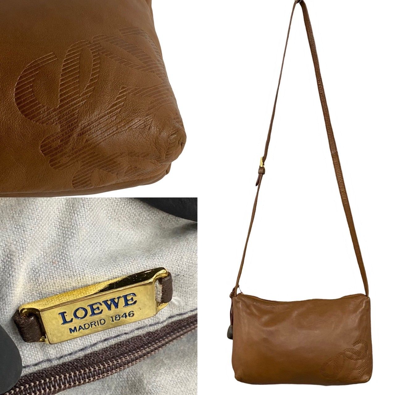 極 美品 保存袋付 LOEWE ロエベ アナグラム ロゴ ナッパレザー 本革 ミニ ショルダーバッグ ポシェット サコッシュ ブラウン 11385 -  メルカリ