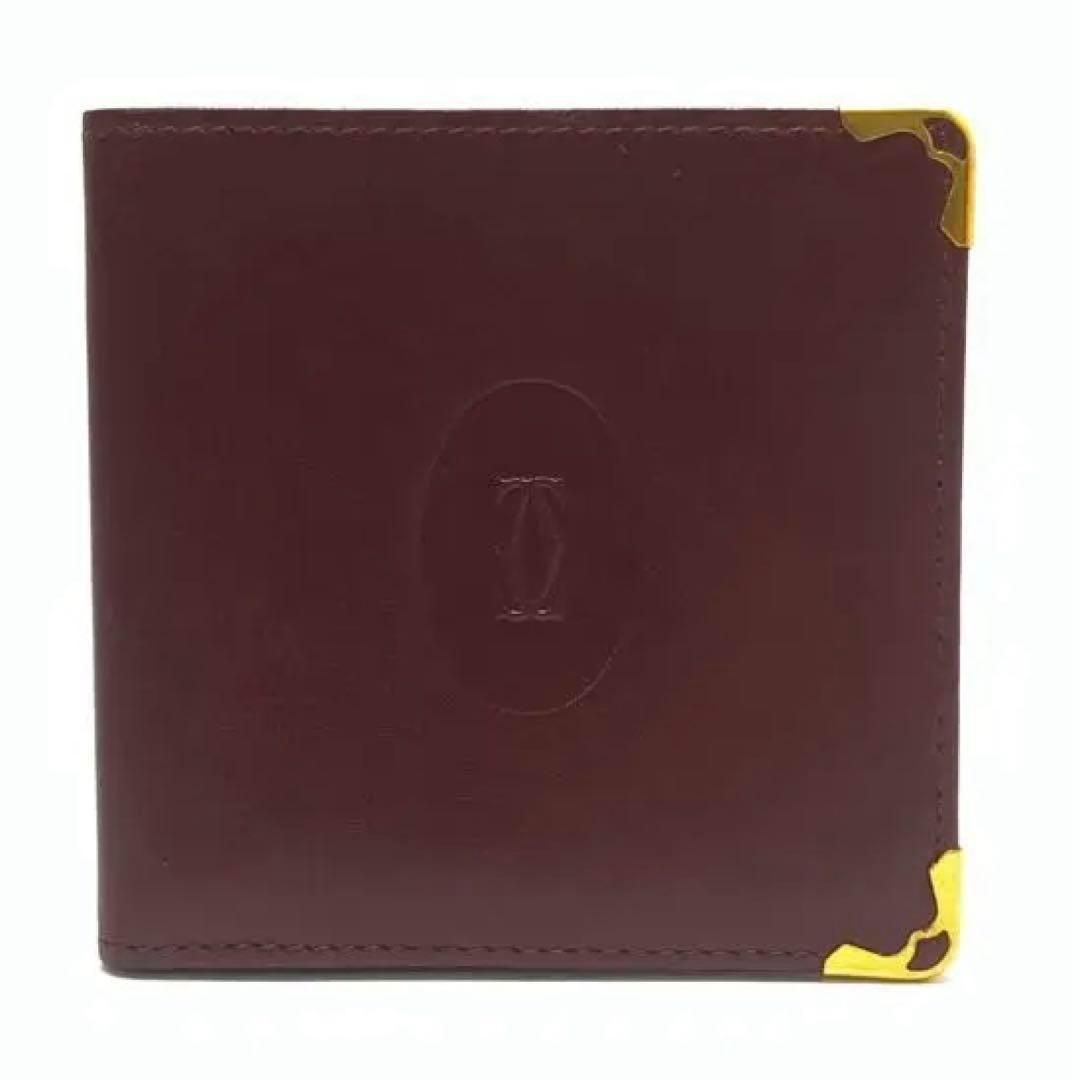 美品 Cartier カルティエ 二つ折り財布 マストライン ボルドー