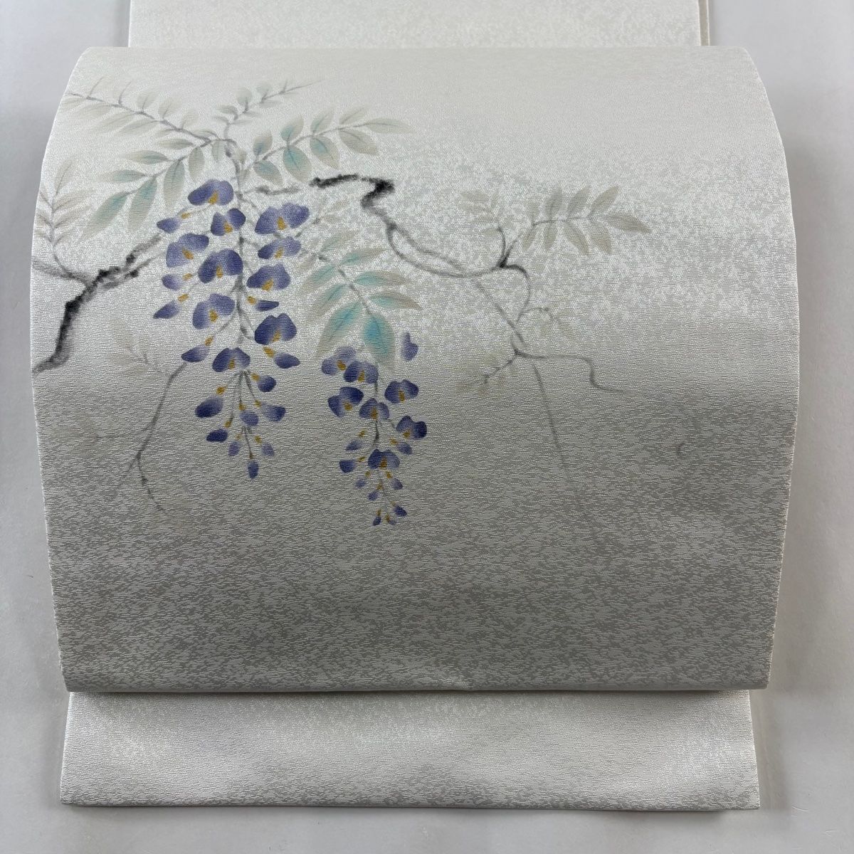 名古屋帯 秀品 落款 枝花 銀通し クリーム 正絹