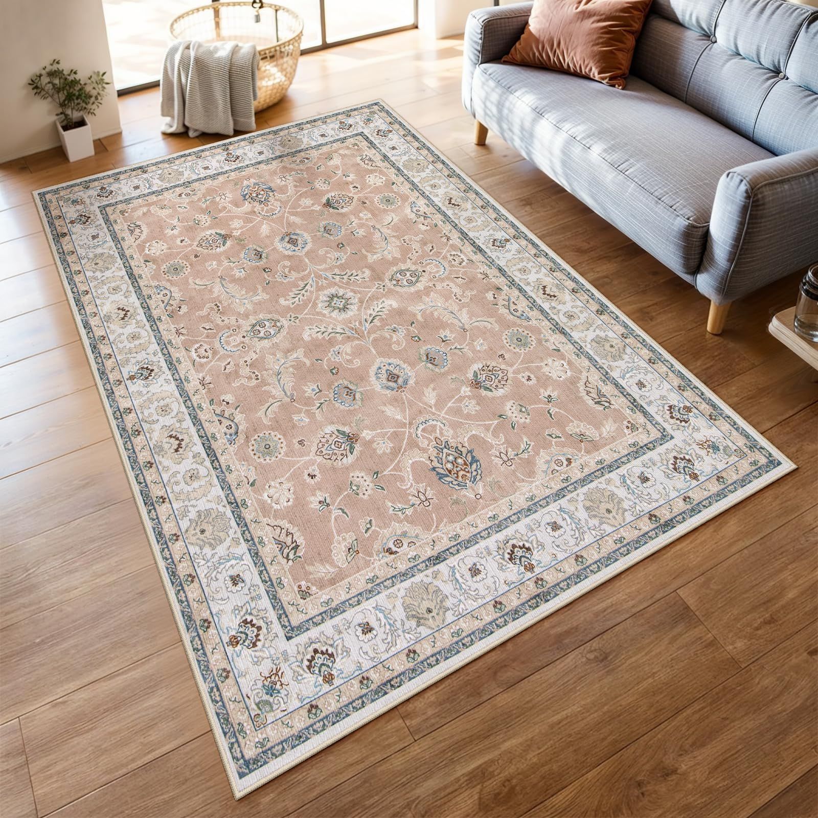 人気商品 HAOCOO カーペット 1.5畳 洗える 140х200cm ラグ オールシーズン適用 ペルシャ風 じゅうたん 滑り止め ホットカーペット対応 防音 寝室 リビング ラグマット 抗菌防臭 耐磨耗性 花柄 コーラルピンク