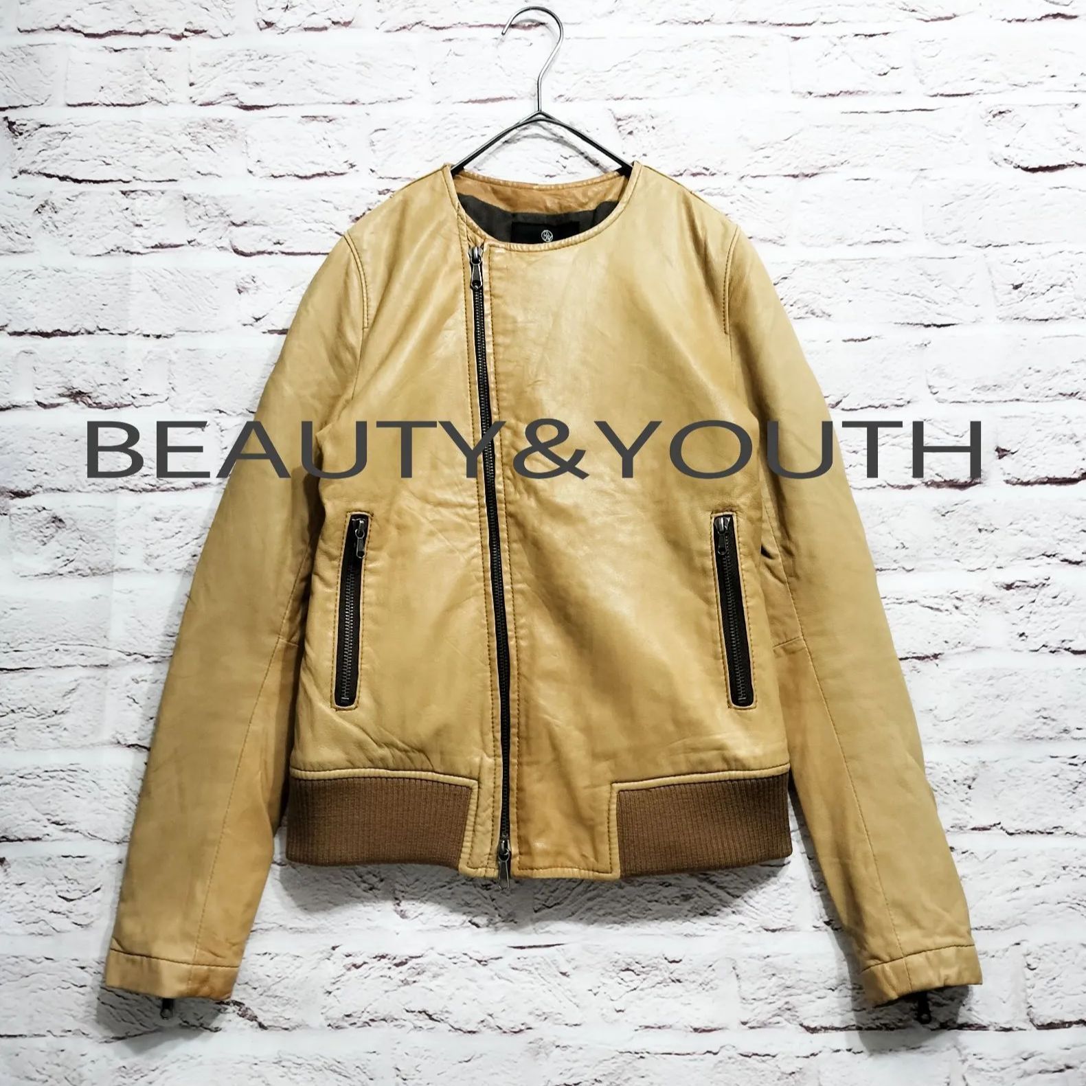 羊革】BEAUTY&YOUTH ノーカラー ライダースジャケット - メルカリ