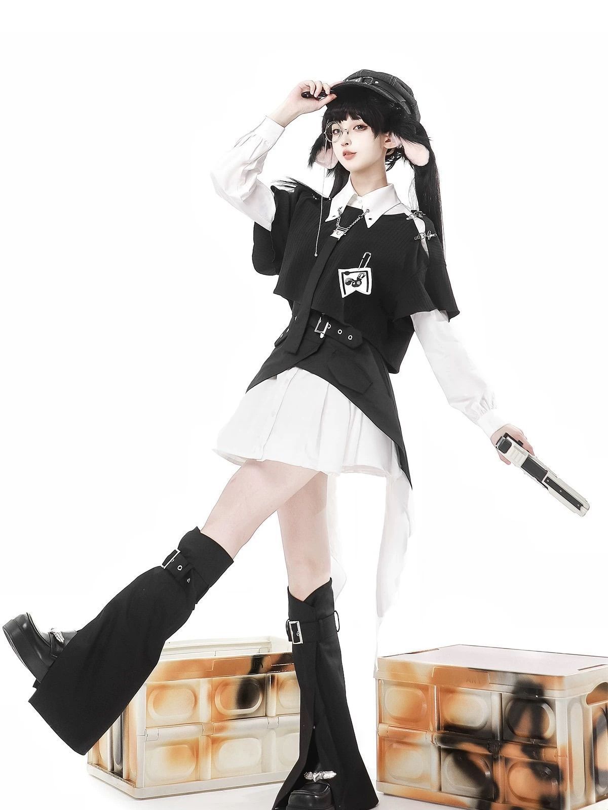 セットアップ サブカル 服 長め ブラウス バンギャ ロック パンク シック ファッション 原宿 渋谷 ブラック 黒 コスプレ 地