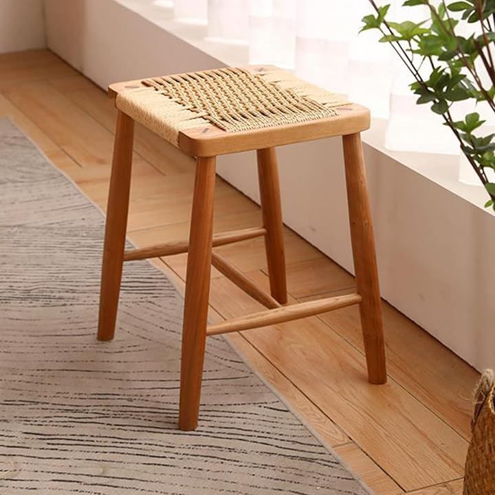 MU RONG スツール 木製 四角 アメリカチェリー ラタン 籐 無垢材 チェア 椅子 ウッドスツール ダイニングチェア リビングチェア 籐編み いす 頑丈 ラタン製 籐製 完成品 北欧 ナチュラル 幅42cmx奥行36cmx高さ45cm MARWIL-DEMENAGEMENTS_CH