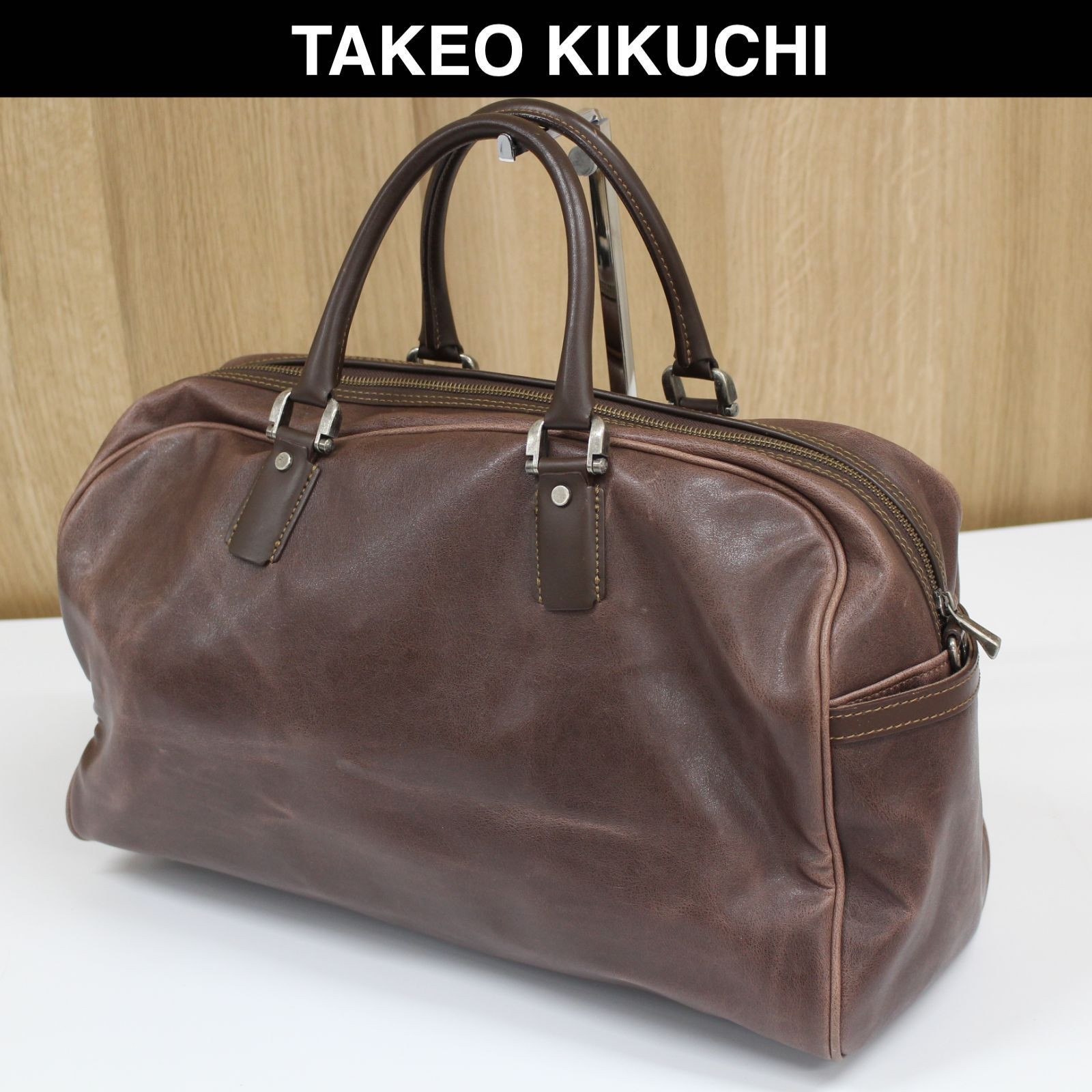 A831】TAKEO KIKUCHI レザー ボストンバッグ ブラウン - メルカリ