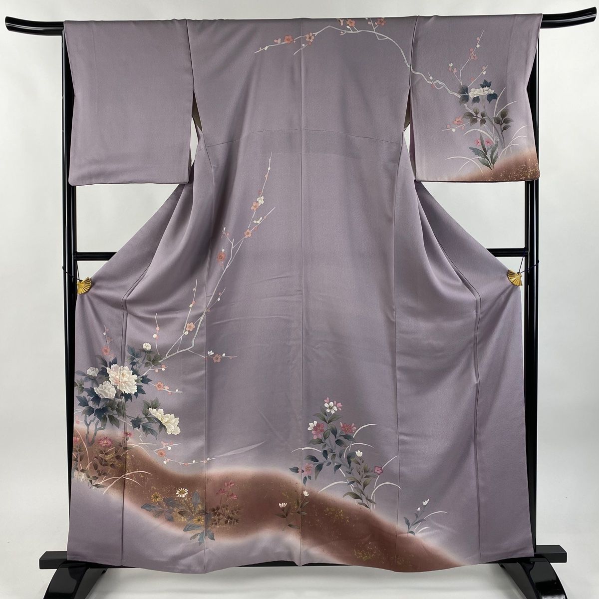 【激安大特価！】 訪問着 身丈159.5cm 裄丈66cm M 袷 牡丹 草花 金彩 染め分け 薄紫 正絹 秀品