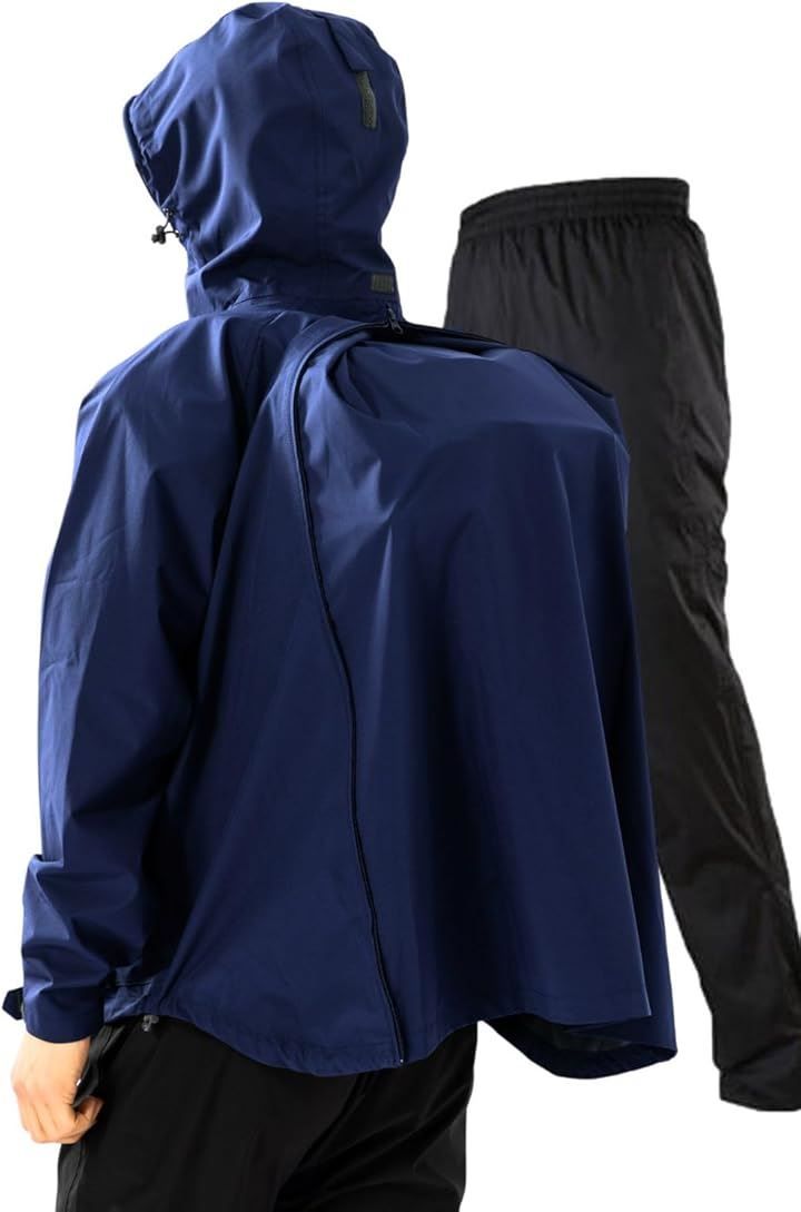BENQUE ベンケ リュックも濡れない レインウェア 上下セット メンズ 防水 雨具 カッパ 自転車 サイクル レインパンツ 登山 釣り バイク ネイビー S