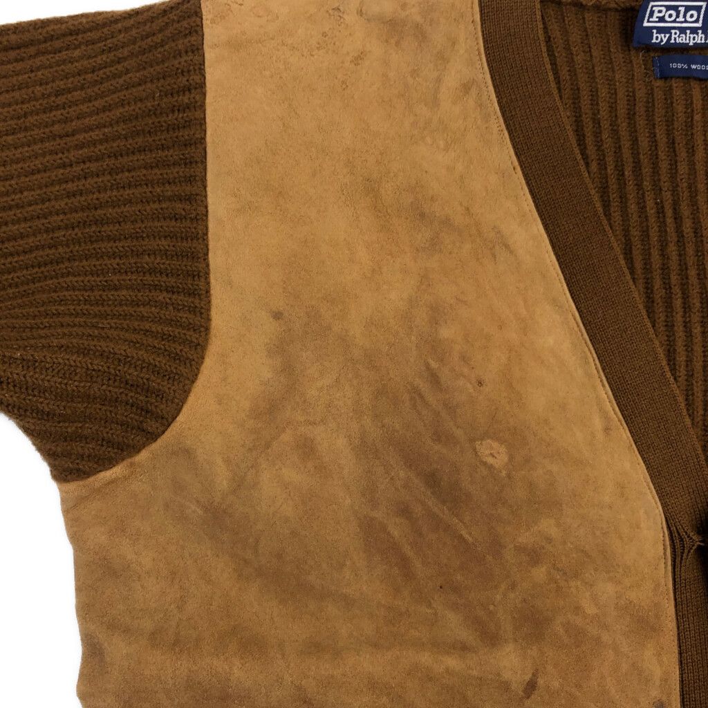 POLO RALPH LAUREN ラルフローレン　ブラウンカーディガン XS 90年代 Polo by Ralph Lauren ポロ ラルフローレン レザー