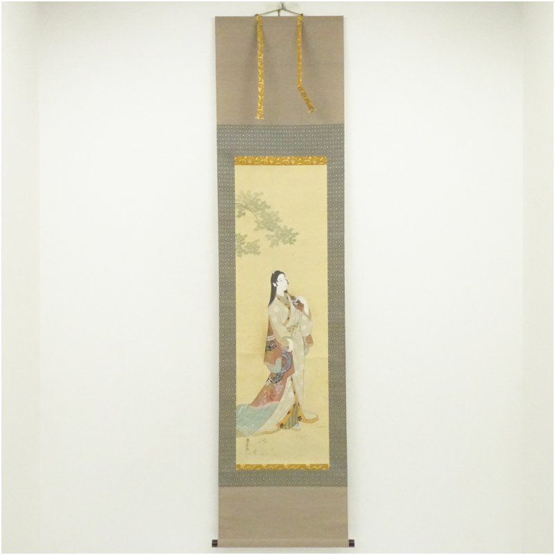 掛け軸　和己 絵［観音図］絹本　肉筆　共箱 美品掛け軸！ 紫水筆 元禄美人 肉筆絹本掛軸（共箱） 掛け軸 床の間 書 おしゃれ