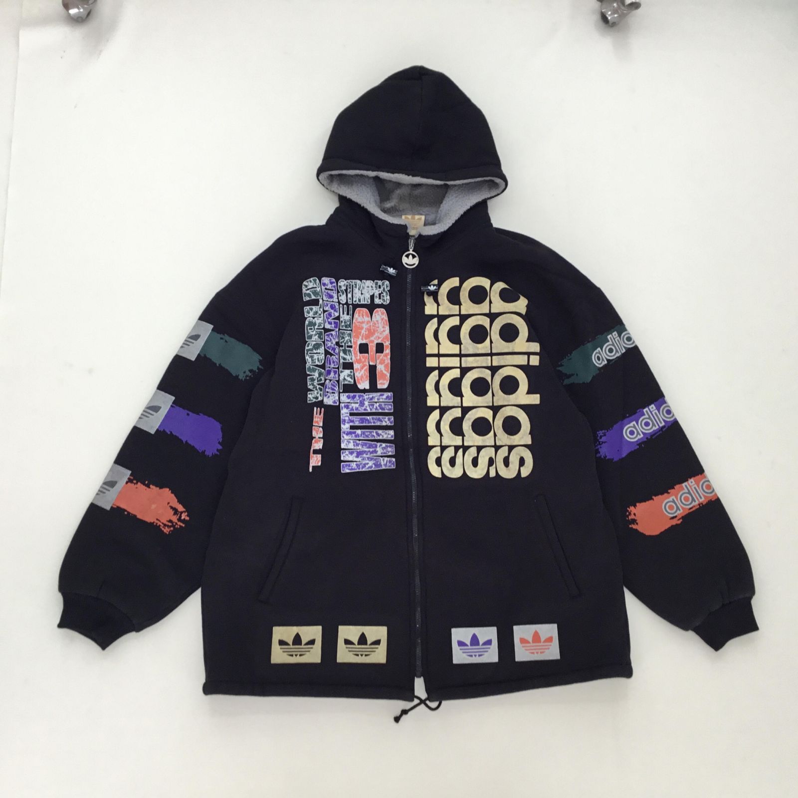 □90s adidas アディダス ジップアップパーカー ネイビー L メンズ