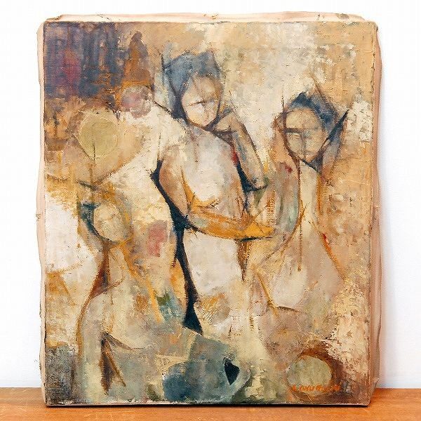 作家不明 油絵 裸婦三人 No.170427-30 梱包サイズ100