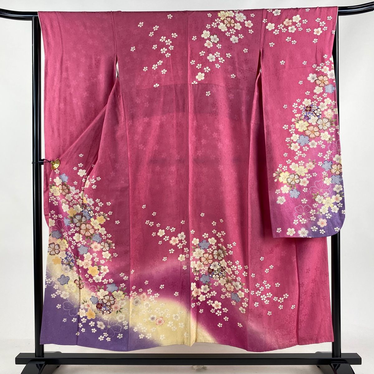 振袖 身丈151cm 裄丈64.5cm M 袷 手鞠 桜 金彩 ピンク 正絹 名品