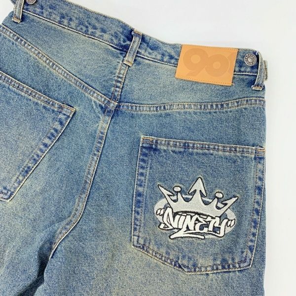 9090 King Logo Damage Buggy Denim キングロゴ デニムパンツ