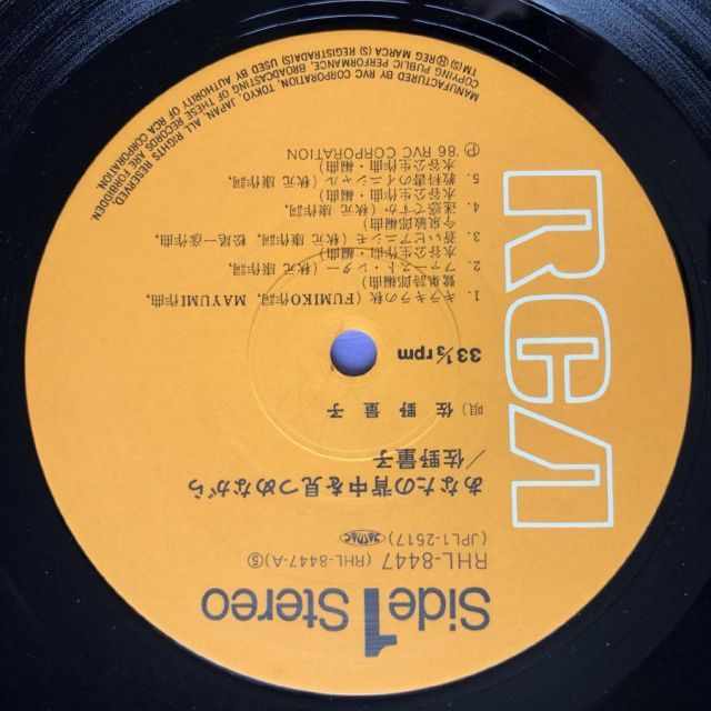 美盤 美ジャケ 佐野量子 Ryoko Sano 1986年 LPレコード あなたの背中を