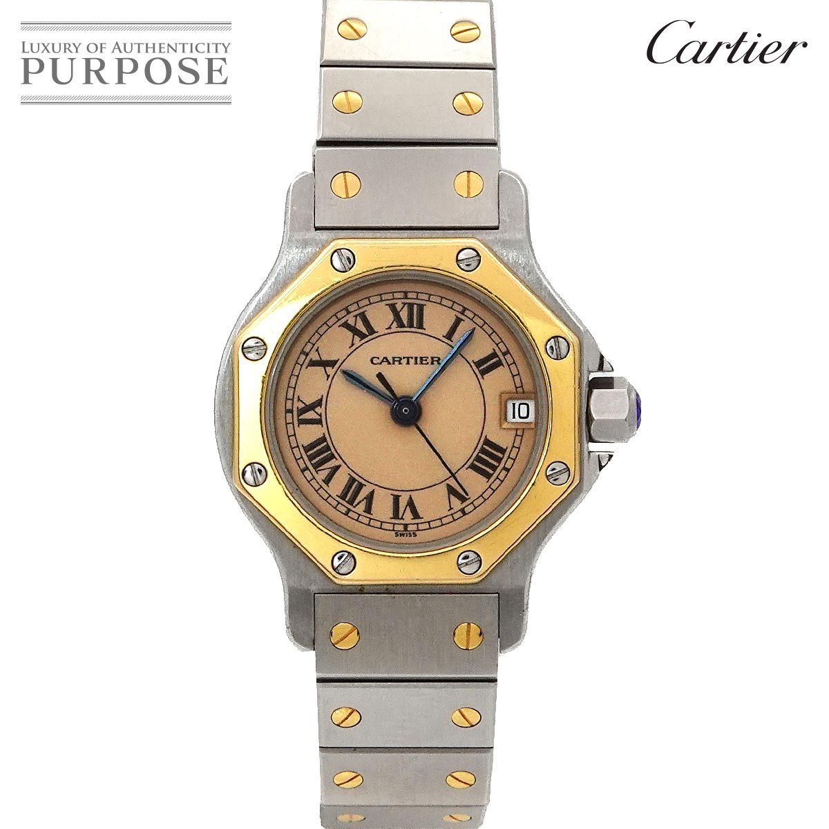 カルティエ Cartier サントスオクタゴンSM コンビ W2001683 ヴィンテージ デイト アイボリー YG クォーツ Santos octagon 90295713