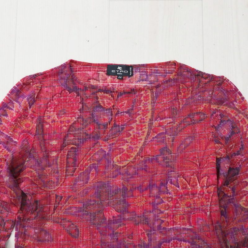ETRO エトロ ペイズリー柄 ウール|ナイロン 長袖 カットソー トップス 44 ボルドー M09-k046