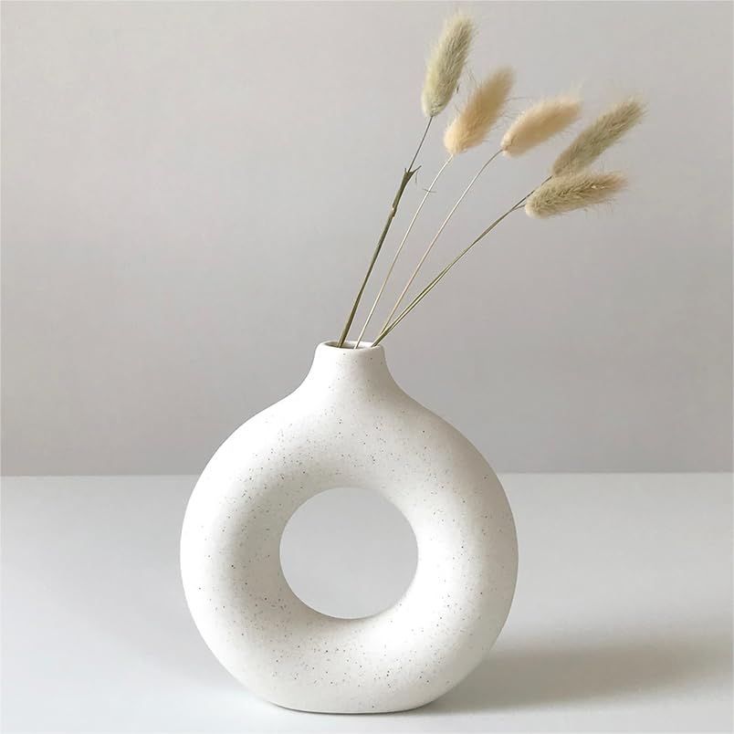 (Mini Fokulili葦葦花瓶、創意花瓶現代ホーム装飾、手作り花瓶ホワイトセラミックドライ花工芸品、オフィスホーム装飾 白)