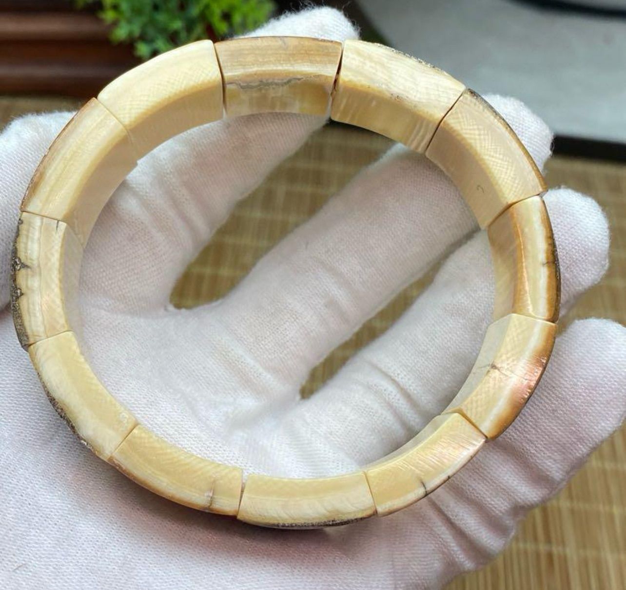 天然マンモス牙美しい手作り彫刻 2マンモス牙 ブレスレット 【公式通販】