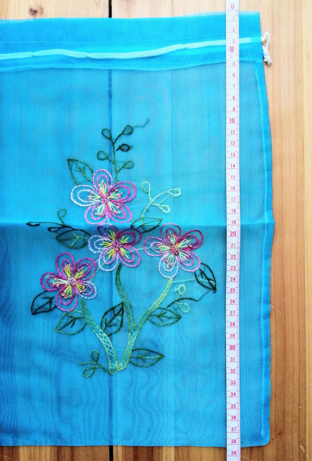 ベトナム刺繍 透ける巾着 ブルー メルカリShops