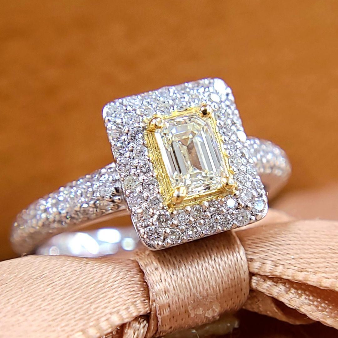 計 1ct ダイヤモンド エメラルドカット K18 wg yg リング 鑑別書付 18  