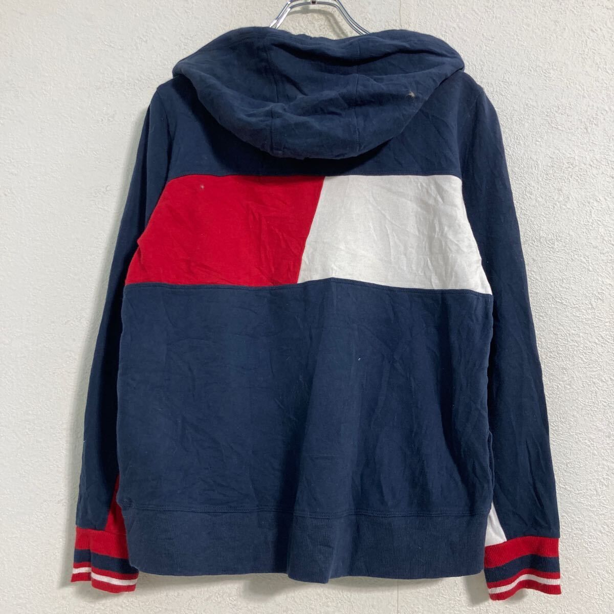 TOMMY HILFIGER ロゴ スウェット パーカー M ネイビー レッド ホワイト トミーヒルフィガー プルオーバー 古着卸 アメリカ仕入 a608-6335