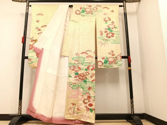 平和屋着物□豪華振袖 駒刺繍 草花文 金彩 正絹 逸品 AAAY4544ph