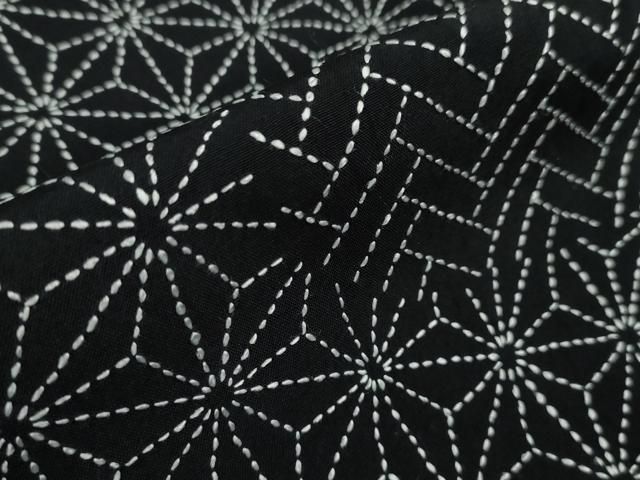平和屋本店□極上 訪問着 紬地 刺し子 刺繍 絞り 名物裂 黒地 逸品