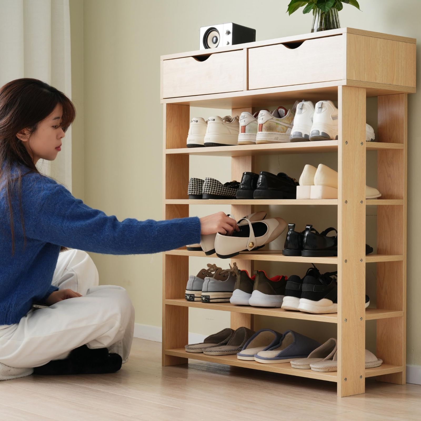 6段【木製シューズラック】靴収納/玄関収納 ≪人気≫2段 シューズ