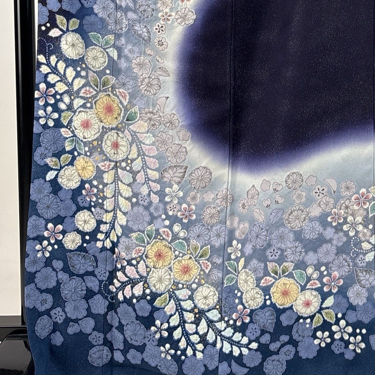 訪問着 身丈170.5cm 裄丈70cm L 袷 徳永憲峯 落款 辻が花 銀通し 金彩 濃紺 正絹