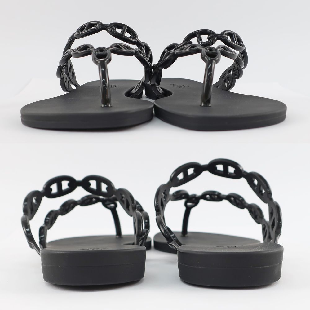 天白 HERMES エルメス アイランド サンダル シェーヌダンクル ブラック ラバー 表記サイズ36 23|23.5cm相当 靴 シューズ レディース WWW_NOITHATQUANGTHANH_NET