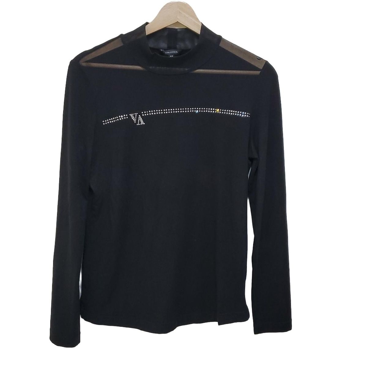 VALENZA(バレンザ) 長袖カットソー サイズ40 M レディース美品  - 黒 シースルー/スパンコール/春・秋物 VALENZA(バレンザ) 長袖カットソー サイズ40 M レディース美品