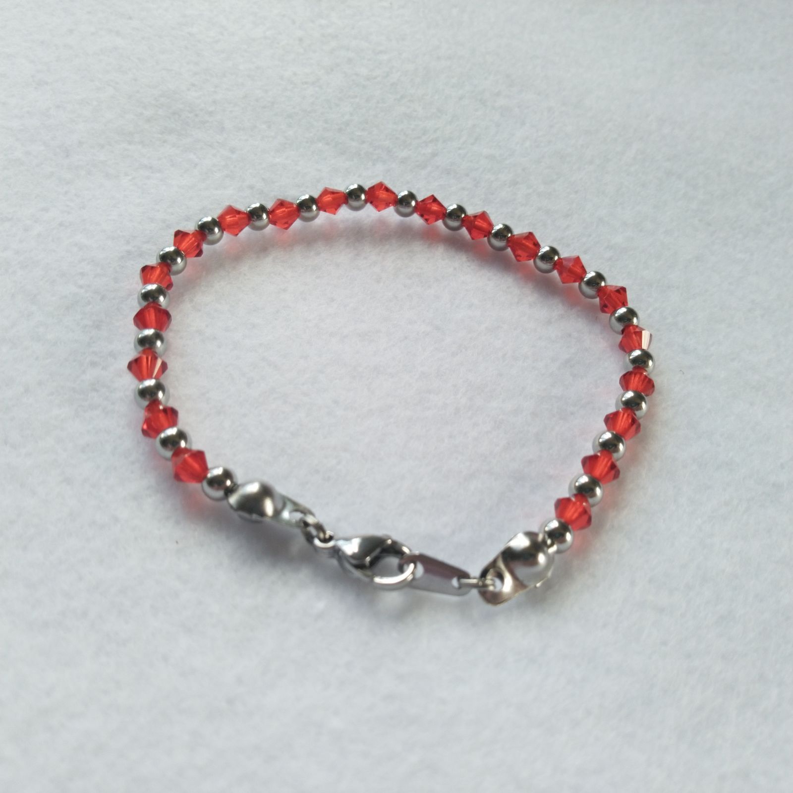 autumn 秋 ブレスレット ステンレス × 赤 red チェコビーズ ゴムブレスレット 着脱ラク♪