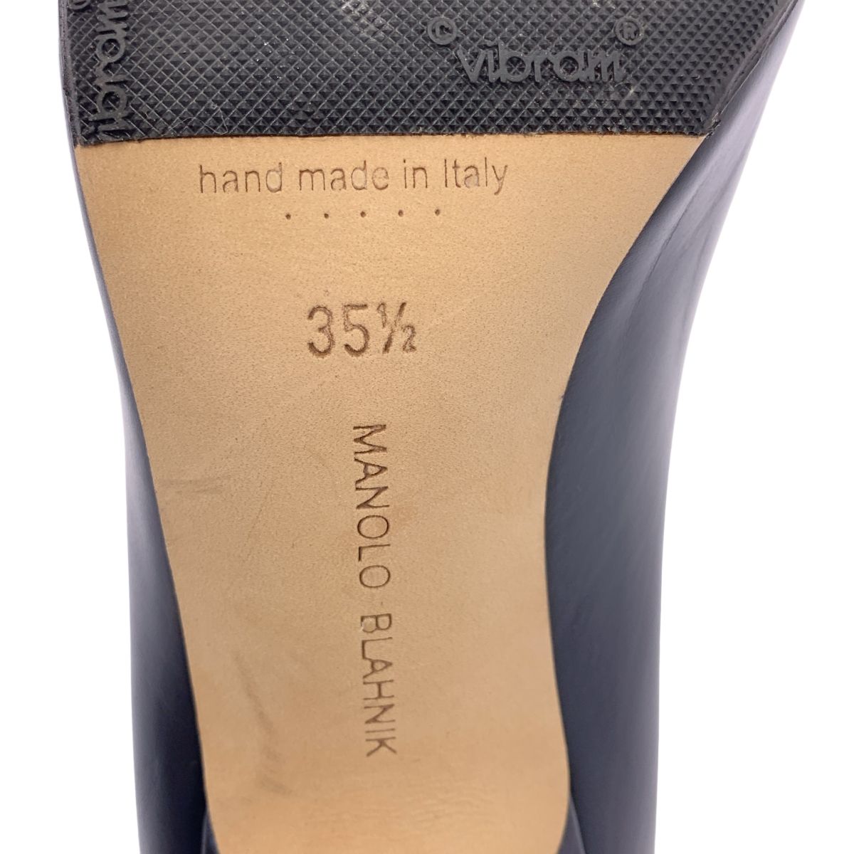 全国送料無料! MANOLO BLAHNIK マノロブラニク レザー ポインテッドトゥ ヒール パンプス 35 1 2 ダークネイビー レディース