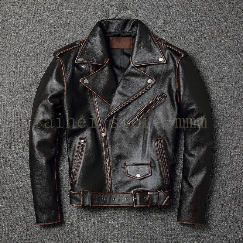 ライダースジャケット 牛革 レザージャケット レザーコート ダブル シンプル 革ジャン メンズ シングル ライダース ジャケットCYB774再