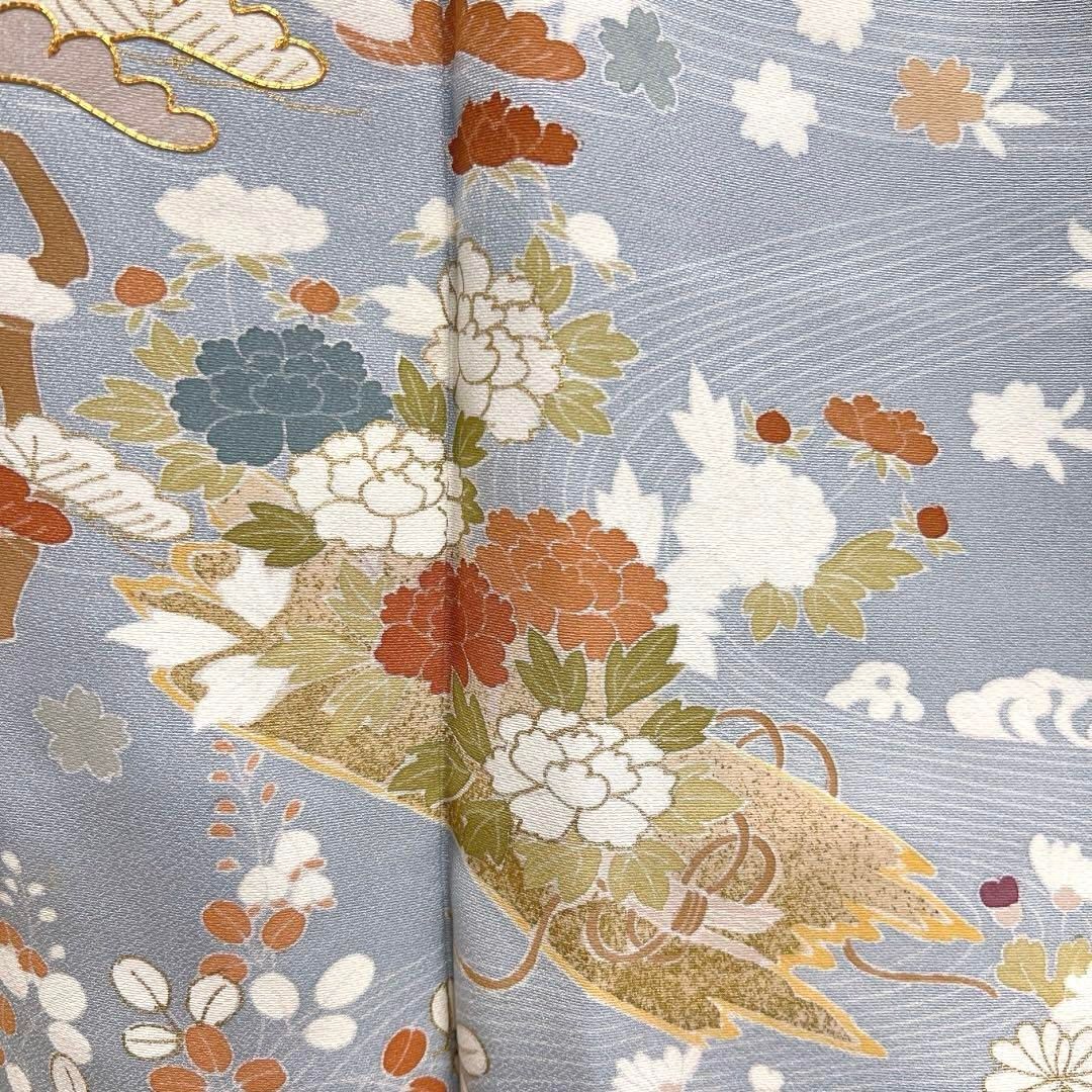 未着用 訪問着 金駒刺繍 金彩 牡丹 菊 菖蒲 松 松 波 着物 082a