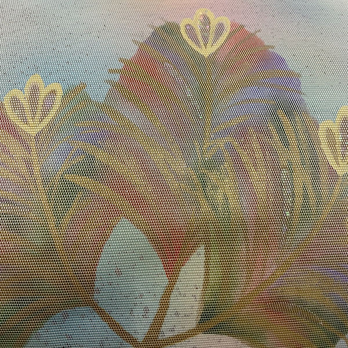 名古屋帯 秀品 若松 螺鈿箔 金銀彩 クリーム 正絹