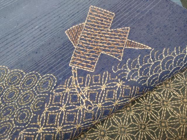 平和屋着物●六通柄袋帯　紬地　刺し子　貝桶　凧揚げ　鯛　正絹　逸品　CAAP7160hy 平和屋着物○六通柄袋帯 紬地 刺し子 貝桶 凧揚げ 鯛