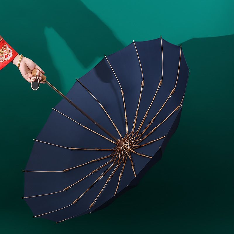 【色:ネイビー】日傘 晴雨兼用 傘 レディース 雨傘 16本骨 木調 木製 持ち