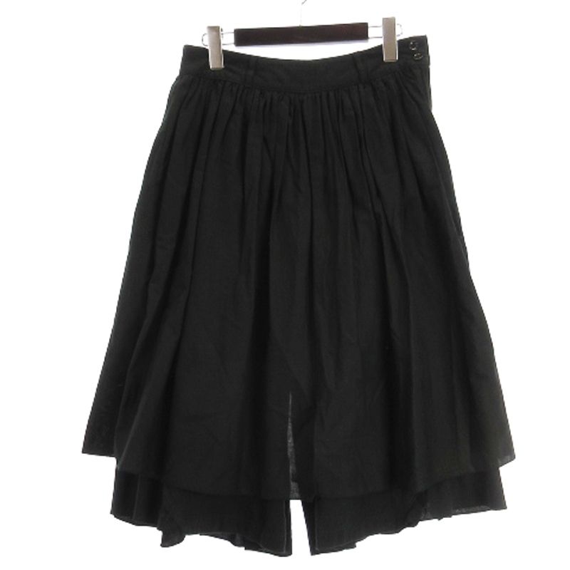 キャピタル kapital German Code Aurora Apron Pants オーロラエプロン パンツ ひざ丈 ギャザー コットン リネン混 ブラック XS