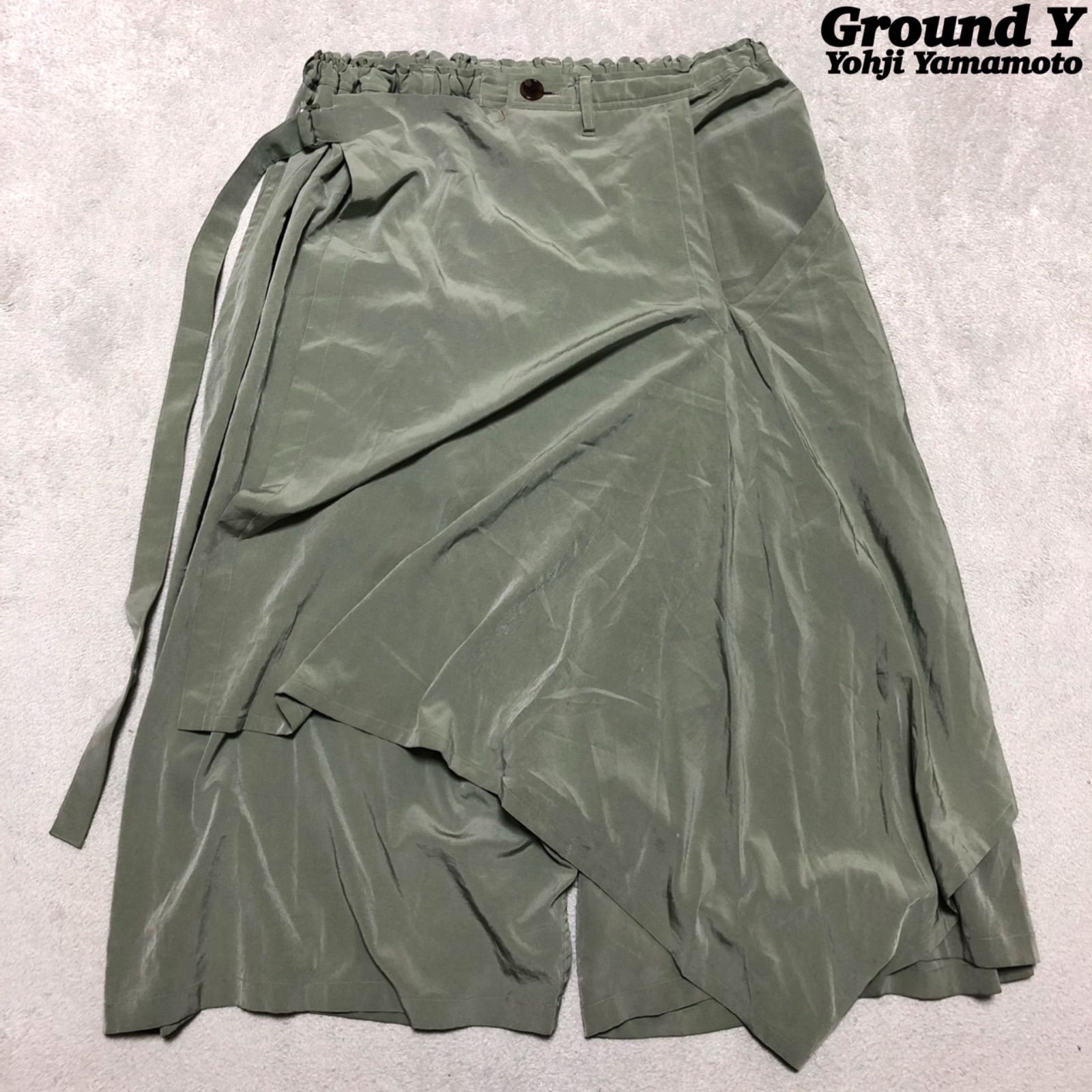 Ground Y | Yohji Yamamoto 23SS Vintage De Chine Front Tuck Sarouel Pants ラップパンツ 変形サルエルパンツ クリーニング済 3サイズ 緑系 ライドグリーン グラウンドワイ ヨウジヤマモト