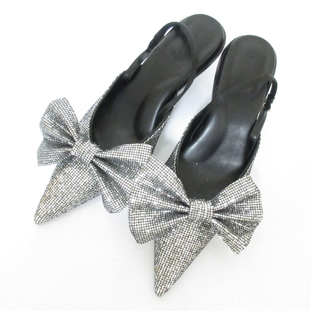 maison special メゾンスペシャル 2way Ribbon Mule ポインテッドトゥ ミュール サンダル サイズ37 24cm シルバーカラー レディース 古着