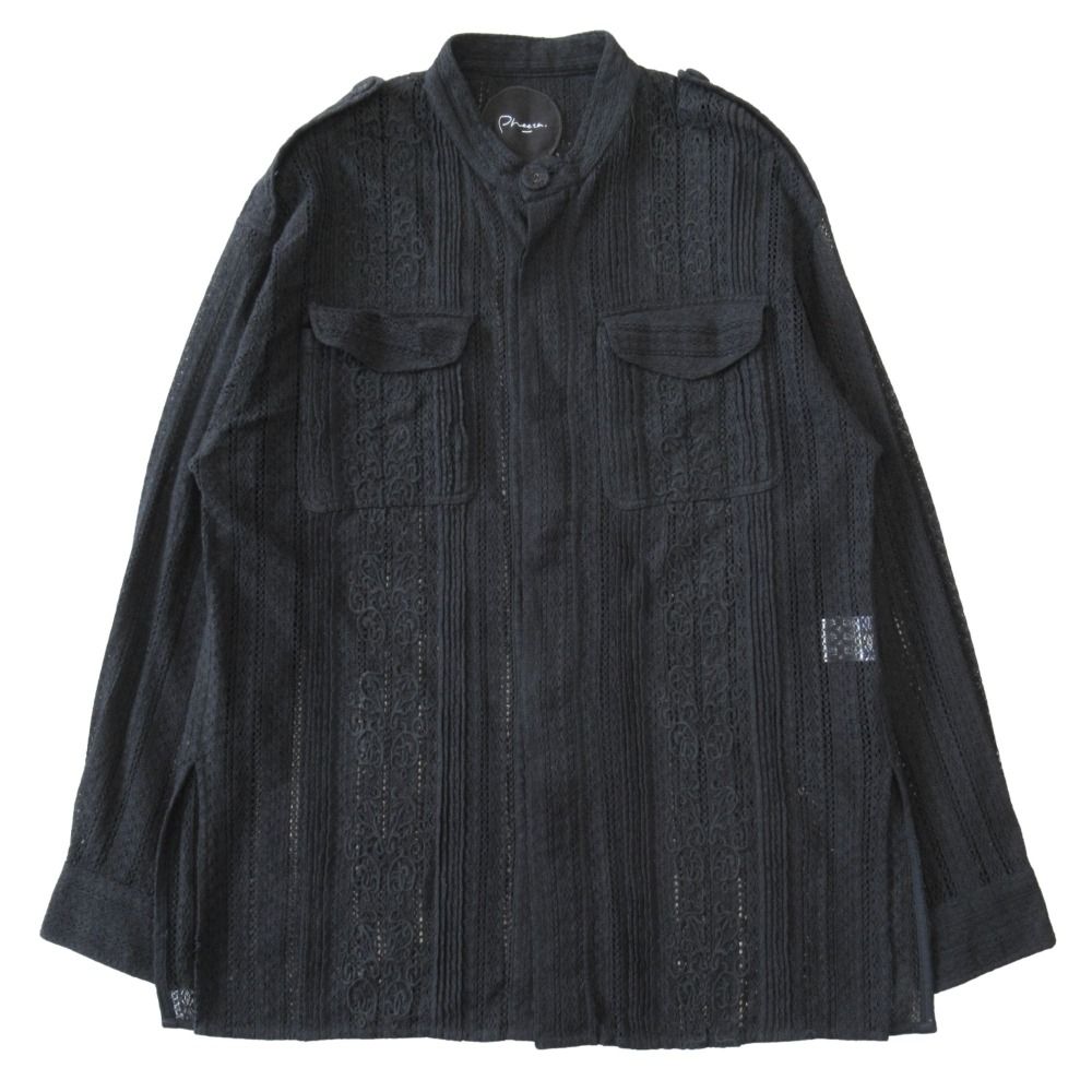 Pheeta フィータ 総レース 刺繡 シャツ ジャケット ブルゾン スタンド エポレット IF-PH19AW-M2 サイズ1 黒 ブラック メンズ 古着