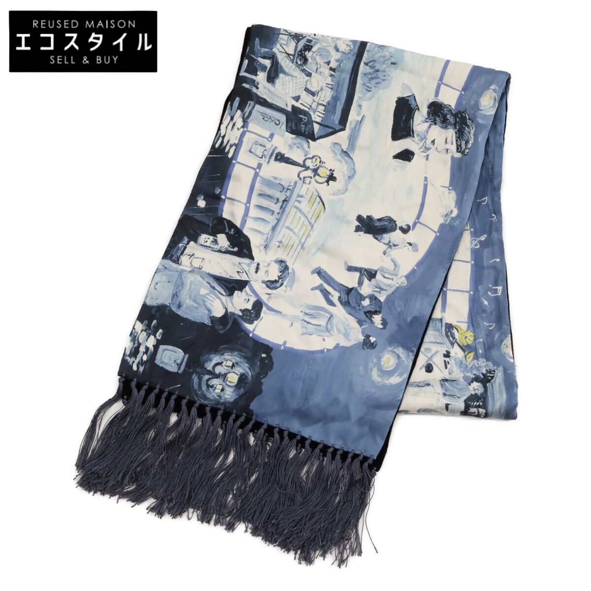Porter Classic ポータークラシック SILK STOLE PARIS MIDNIGHT MULTI パリ ミッドナイト シルク|ベルベット フリンジ