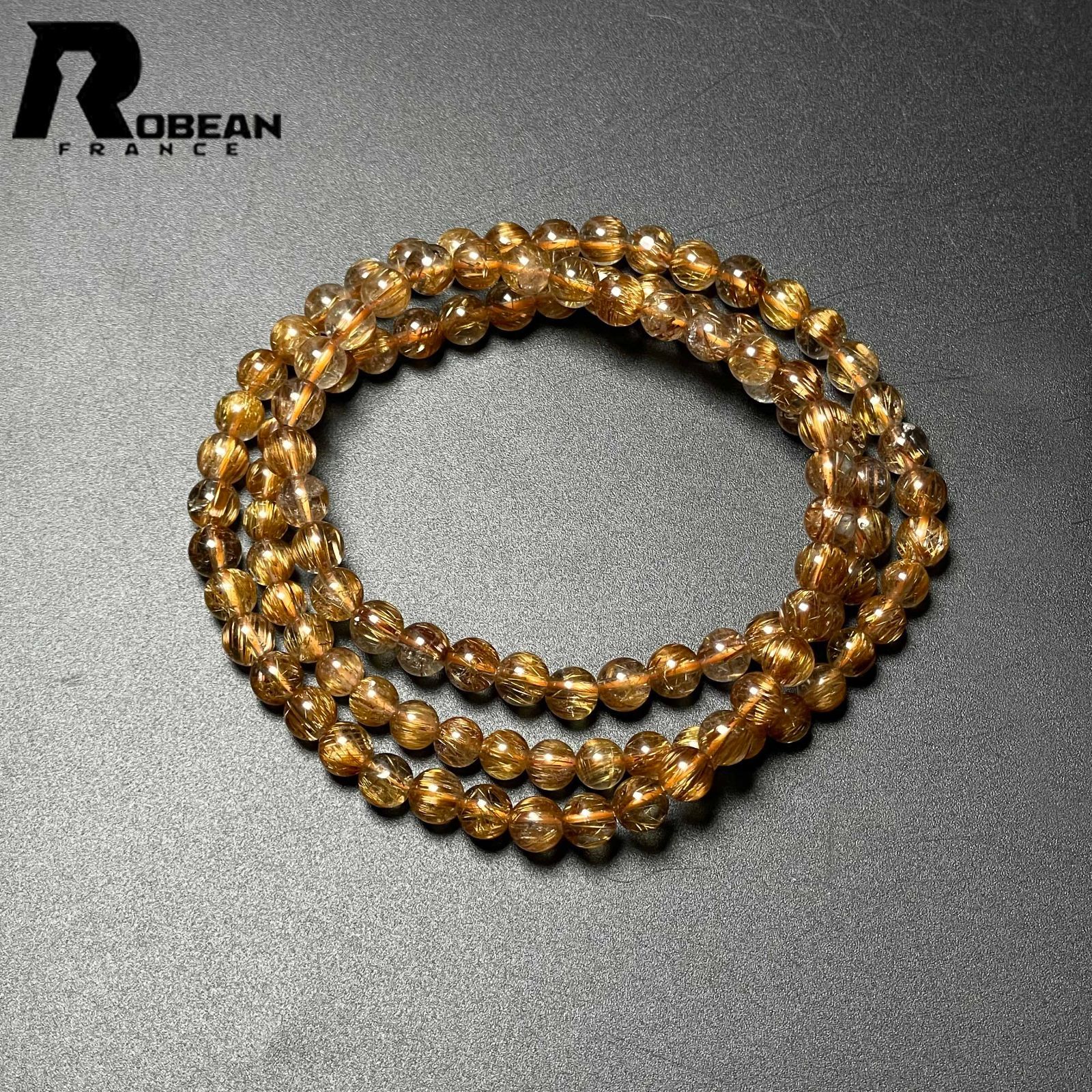 10%OFFクーポン配布中 EU製 定価15万円 ROBEAN 銅髪ルチルクォーツ 3本巻きブレスレット パワーストーン 天然石 金運 お守り プレゼント2 5.6-5.8mm M085285