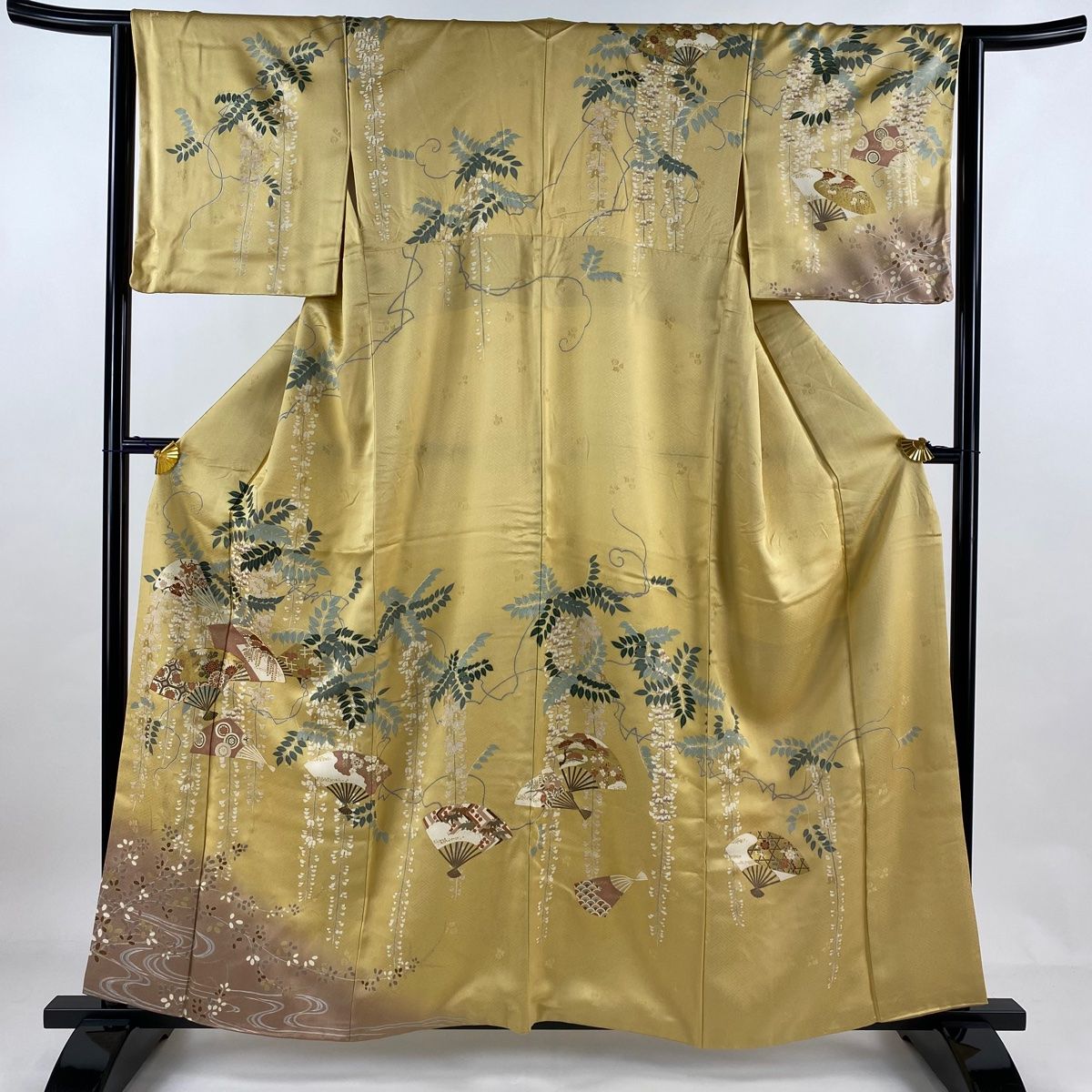 訪問着 身丈159.5cm 裄丈64.5cm M 袷 扇 草花 金糸 金彩 ベージュ 正絹 名品 【中古】 - メルカリ