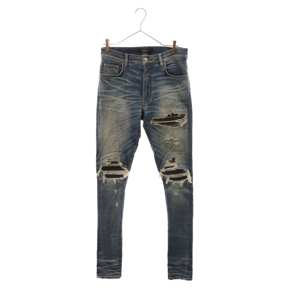 AMIRI (アミリ) MX1 JEANS レザー蛇腹切替バイカースキニーデニム 