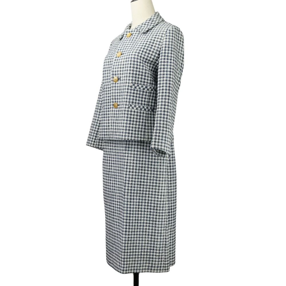 45R 和紙藍ツイード ジャケット スカート セットアップ 2点セット 8034025 サイズ2 ホワイト ライトブルー レディース 古着