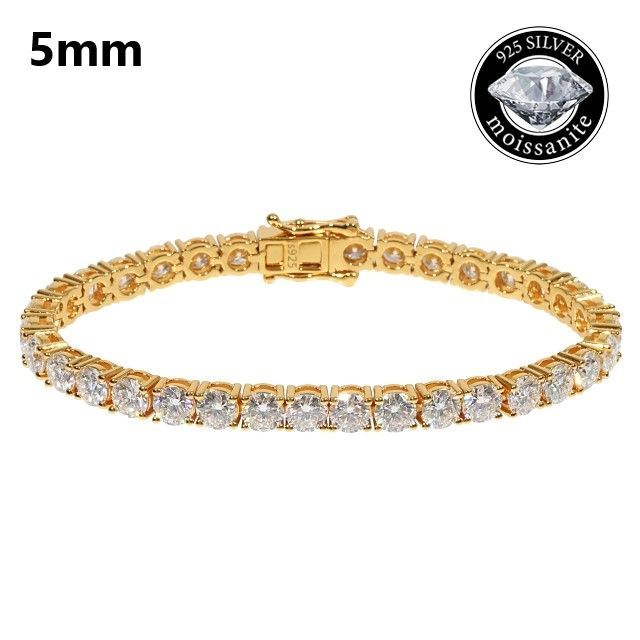 モアサナイト ５mm テニスブレスレット 19カラット 925Silver ゴールド メンズ ジュエリー Moissanite Kronic 証明書付