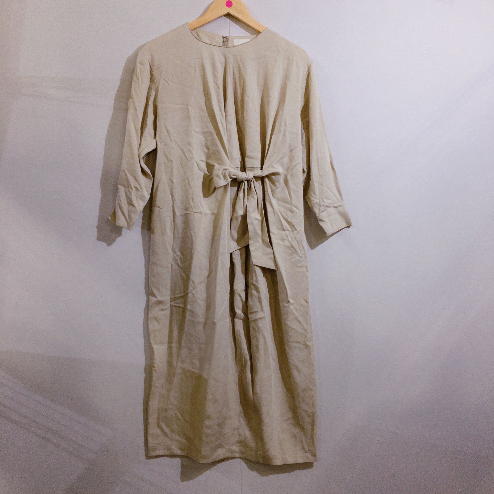 未使用タグ付 ボールジィ セルロース モールスキン リボンワンピース ベージュ 美品】Ballsey ボールジィ セルロースモールスキン フロント