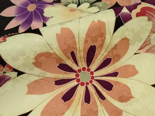 平和屋着物○小振袖 二尺袖 草花文 金彩 洗える着物 DAAW5694ud - メルカリ